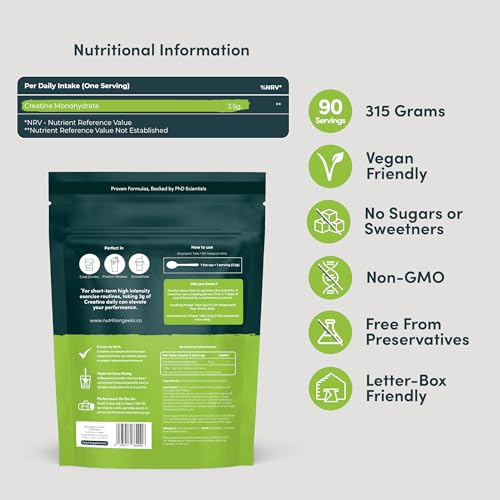 Pure Creatine Monohydrate Powder - 315g (90 Servings) - Easy Dissolve Creatine Powder, Unflavoured & Micronised (Not Creatine Gummies or Creatine Tablets), Vegan Creatine for Women and Men - Image 3