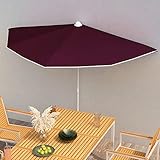 vidaXL Sonnenschirm Halbrund mit Mast Balkonschirm Terrassenschirm Gartenschirm Marktschirm Ampelschirm Strandschirm 180x90cm Bordeauxrot