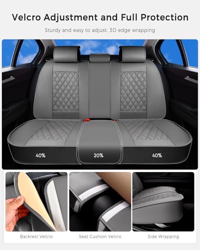Image of Huidasource Gray Back Seat Cover, Rear Split Bench Leather Rear Seat Cover, Adjustable Back Seat Car Cover with Non-Slip, Universal Fit for Most Cars Sedan SUV Pickup Truck (Back Row /Gray)