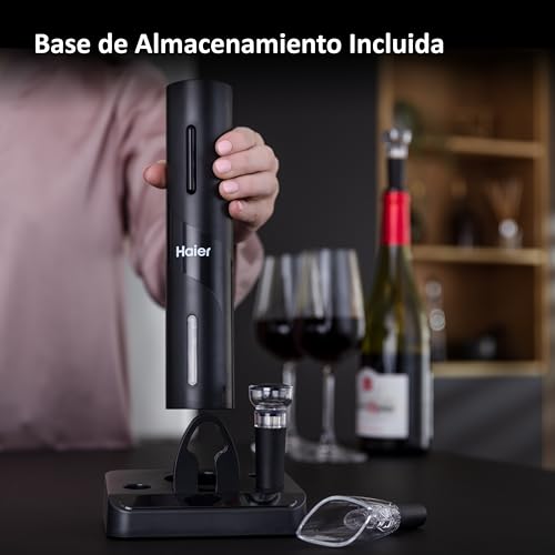 Haier Set de Vino Eléctrico a Batería, Incluye Aireador y Recogegotas en forma de Tulipán, Abrebotellas con Batería, Cortacápsulas, 2 Tapones de Vacío, Base para Conservación. - imagen 7