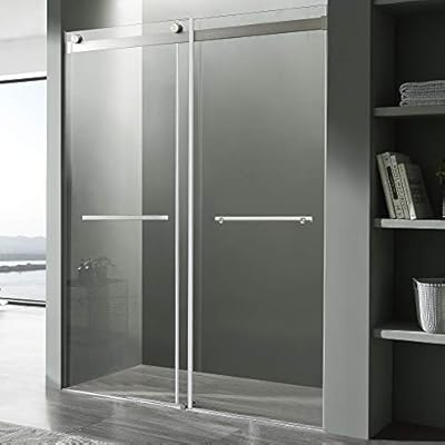ANZZI 76 x 60 inch Frameless Shower Door, Brushed Nickel, Kahn Water Repellent Glass Shower Door with Seal Strip Parts and Handle | Easy Glide Rollers Sliding | SD-FRLS05802BN