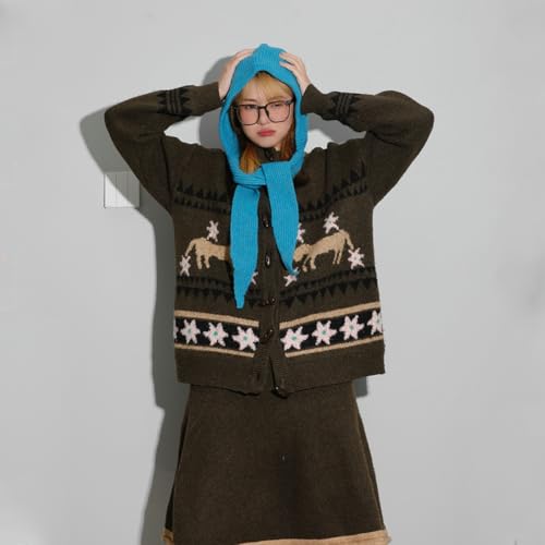 Scarfs for Women 2 in 1 Hooded Hat Scarf Thick Wrap Shawl Crochet Knit Pullover Neckwarmer Windproof for Winter Fall4