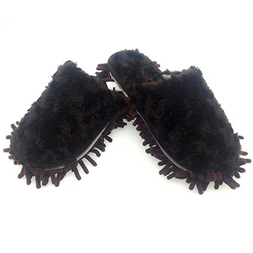 Selric Washable Detachable Chenille Mop Slippers Coffee, Floor-Cleaning Dusting Slippers, ...