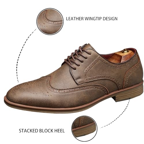 Men's Brogue Wingtip Dress Oxford Shoes Retro Round Head Stitching Two-Color Perforated Lace-Up Chunky Heel Business Formal Shoes Casual Comfortable Work Shoes4
