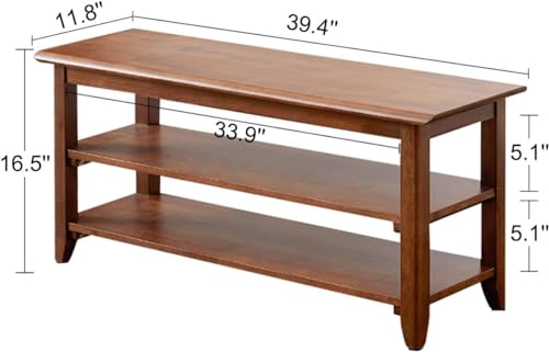 Image of Streem Solid Wood 2 Tier Shoe Rack, Shoe Storage Organizer for Front Door Entrance, Entryway, End of Bed Bench for Entry, Bedroom, Closet, Living Room, Hallway (100 CM), Brown