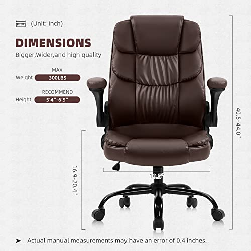 Yamasoro Executive Office Chair,Ergonomic Chair With Lumbar Support,Comfortable Computer Desk Chairs Flip Up Arms And Wheels Swivel Task Chair, Brown #TOP2