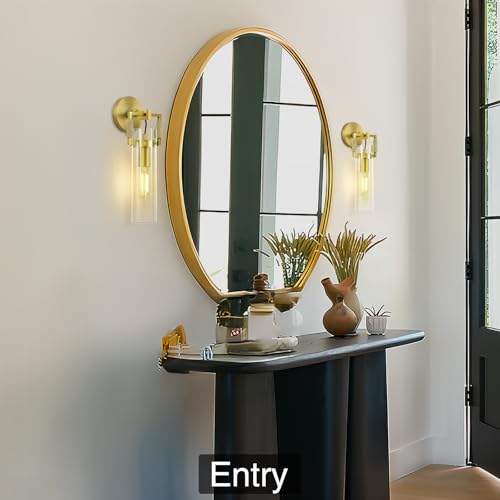 Image of Modern Brass Wall Sconces,15.3'' Hardwired Wall Sconce with Knurled,Farmhouse Indoor Bathroom Sconce,Gold Vanity Lights for Bathroom,Glass Wall Sconce for Living Room,Bedroom,Hallway,Staircases