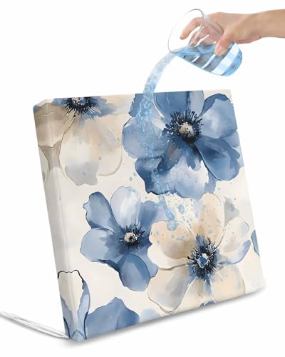 2 Pack Blue Flower Waterproof Cushion Covers with Ties, Outdoor Patio Chaise Lounge Chair Seat Cushion Slip Covers Replacement(Only Cover) Watercolor Botanicals Blossom Gradient 22