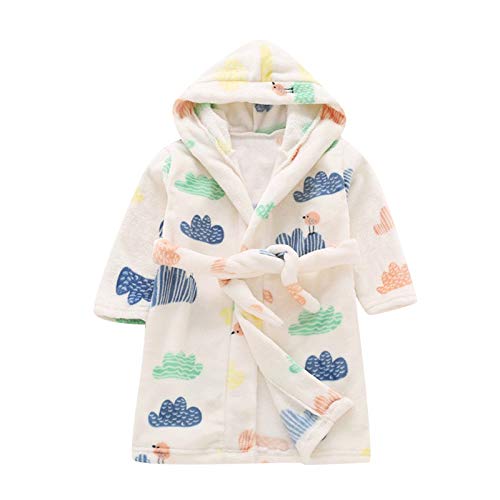Girls Boys Hooded Bathrobes,Plush Soft Cartoon Cloud Print Flannel Hooded Robe with Belted Sleepwear Pajamas for Kids