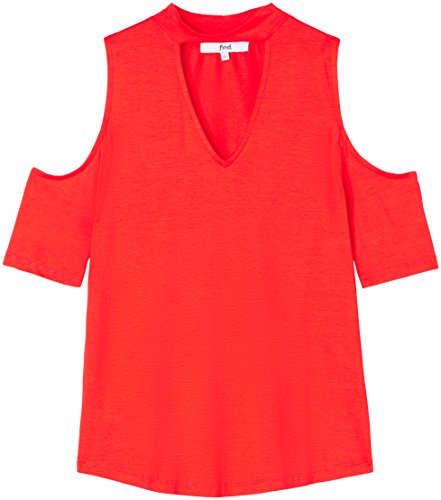 Find. Cold Shoulder Choker, T-Shirt Donna, Rosso