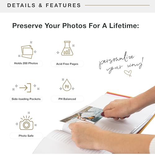 Image of MCS Adventure Awaits Orange Photo Album, 200-Pocket, 4x6, 12x12 Pages | Scrapbook-Style Keepsake Photo Album With Memo Space, Clear Side-Loading Pockets, Thoughtful Gift