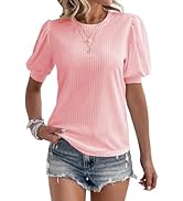 Spriolim Women's Summer Short Sleeve Top Crewneck Puff Sleeve Blouse Loose Casual Shirts