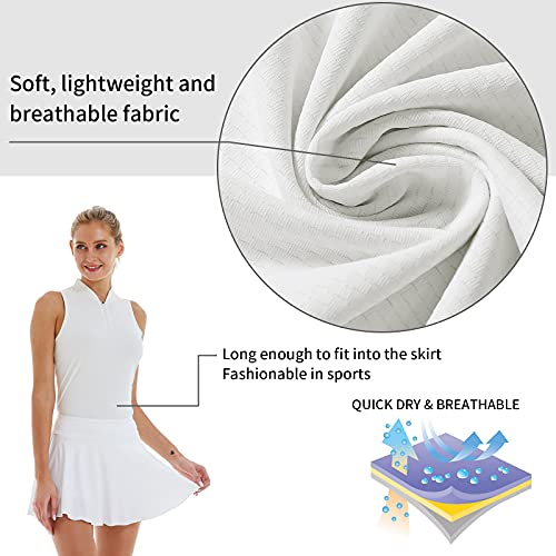 Lastfor1 Women's Golf Polo Sleeveless Shirt Zip-Up Upf 50+ Uv Protection Athletic Tops Slim Fit Quick Dry Lightweight White M #TOP4