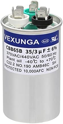 VEXUNGA 35/3 uF 35+3 MFD 370VAC or 440VAC Dual Run Start Round A/C Capacitor CBB65B 35 3 uF Air Conditioner Capacitors for AC Unit Fan Motor Start or Heat Pump or Condenser Straight Cool