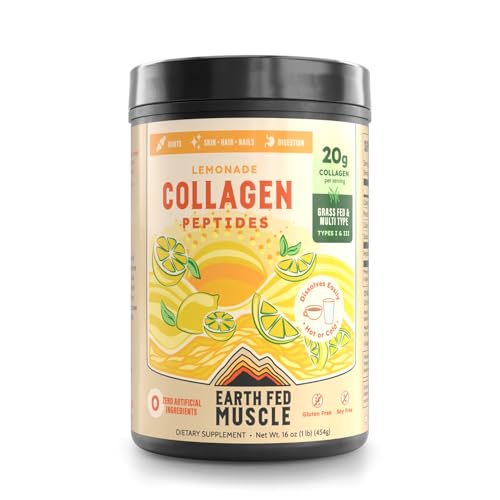 Image of Earth Fed Muscle Lemonade Collagen Peptides, Third-Party Certified. 20g Protein, Lemonade - Grass Fed, Non-GMO, Hormone Free, Gluten Free - Multi-Type - 20 Servings