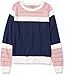 Cable Stitch Women's Colorblock Boxy Pullover Sweater Top - Crewneck Long Sleeve Casual Lightweight Cotton Knitwear (Medium, Multi-Navy)