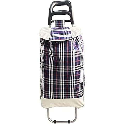 GTJF Shopping Cart Lightweight Folding Portable Trolley Lattice Waterproof Fabric Cover