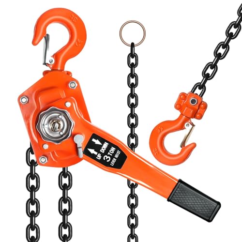 Lever Chain Hoist, 6600lbs Heavy Duty Come Along Winch, Manual Chain Hoist with Upgraded Auto Chain Leading & 360° Rotating Hook for Industrial Use, Warehouse and Construction (3Ton20FT)