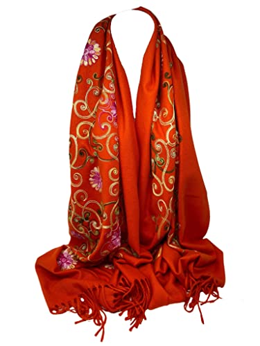 Bullahshah Prime luxueux pashmina brodé Foulards Feel Echarpe châle foulard enveloppé (rouge) Cover