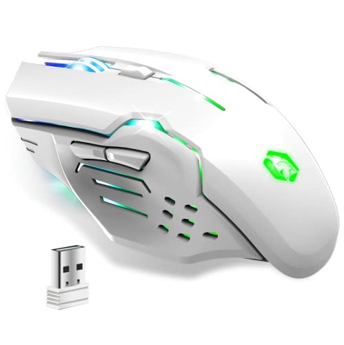 RF903 Mouse da Gioco Gaming Wireless 2.4GHz Ricaricabile - Retroilluminazione LED RGB - Ergonomico - 4800 DPI 500Hz - PS4, PS5, Xbox One/Series, PC e Mac - Bianco
