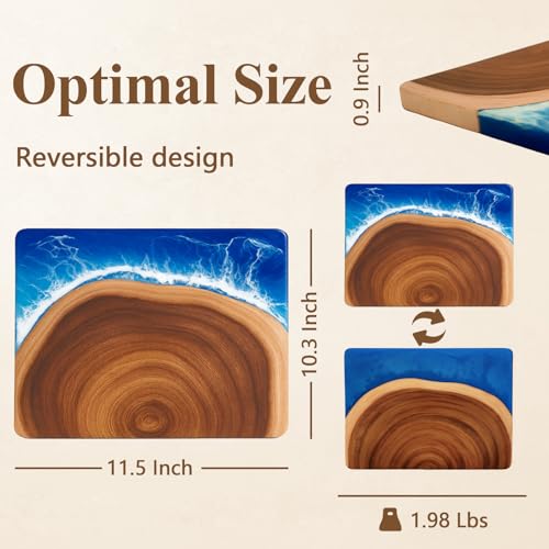 Tabla de cortar rectangular de madera acacia y resina azul miniatura 3
