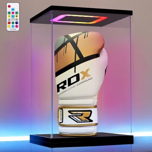 AZEYN Boxing Glove Display Case with Light, Multiple Color Lights Dustproof Protection Boxing Glove Showcase for Collectibles Memorabilia Storage(8.6×7.9×13inch)