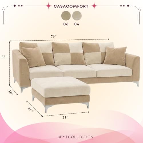 Image of Romeo Rich 4 Seater L Shape Sofa Set with Movable Ottomans | Flexible Layout | Velvet Suede Fabric | Golden Aesthetic Legs | Dual Tone Modern Sofa for Living Room (Beige-Cream)