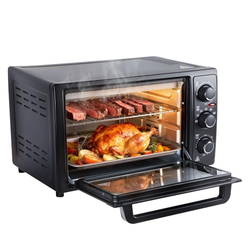 Horno de convección de encimera 32L, horno eléctrico de acero inoxidable 1500W con 4 tubos de calefacción y vidrio templado, temporizador de 60 minutos, control de temperatura 230°C, para cocción