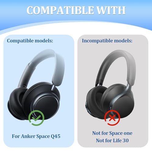 Protector de silicona para sudor con funda para diadema compatible con auriculares Anker Space Q45, accesorios suaves para almohadillas, protector resistente al sudor y fácil de limpiar (Negro) miniatura 2