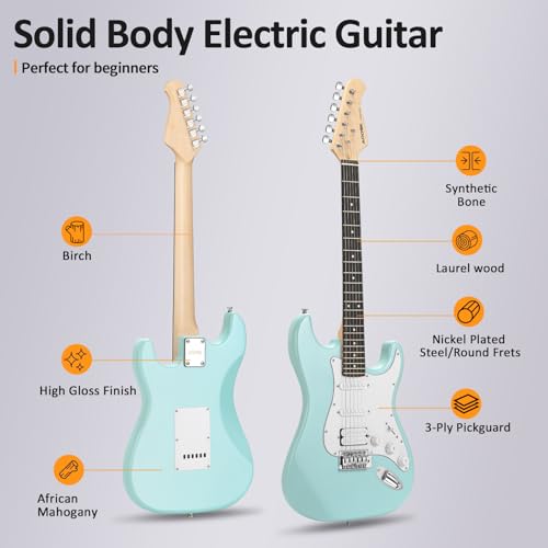 image for AODSK Electric Guitar with Amp Beginner Kit 39 Inch Solid Body Full Si