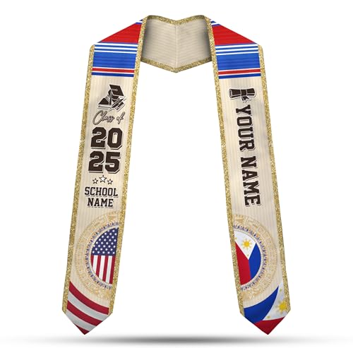 MonkeyVan Philippine Graduation Stole Philippines Graduation Flag Stole Sash Philippine American Flag Graduation Sash Plp11