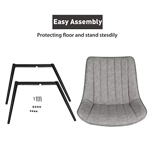 Homhum 4 Pcs Faux Leather Dining Chairs, Mid Century Modern Leisure Upholstered Chair With Metal Legs For Kitchen Living Room Gray #TOP5