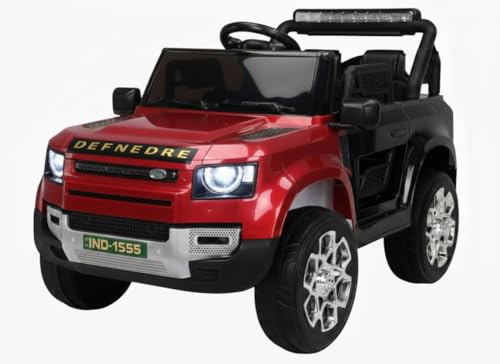 Image of Kids Defender car 4X4 Heavy Duty 12V Electric Ride On Car for Kids with Remote Control, Music and Light 1-7 Yrs Car Battery Operated Ride On (Red-Black)