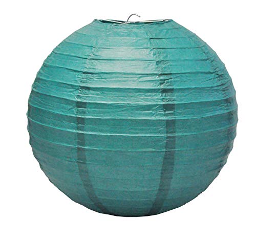 Image of Mudra Crafts 12 Inch Round Chinese Teal Paper Lanterns Hanging Decor | 10 PCs, Reusable, Indoor Outdoor Decorative Lamp Shade, for Ceiling, Wedding, Shower, Party, Festival, Home Decoration