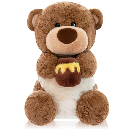 Orsacchiotto Orso di Peluche, Orsetto di Peluche con Barattolo di Miele, Giocattolo Morbido per Compleanni e San...