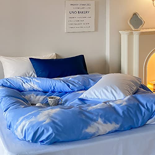 Image of KAREVER Blue Cloud Comforter Set Queen Size Sky Theme Bedding Women 3 Pieces Soft Light Blue Queen Bed Blanket Set for All Season as Gift