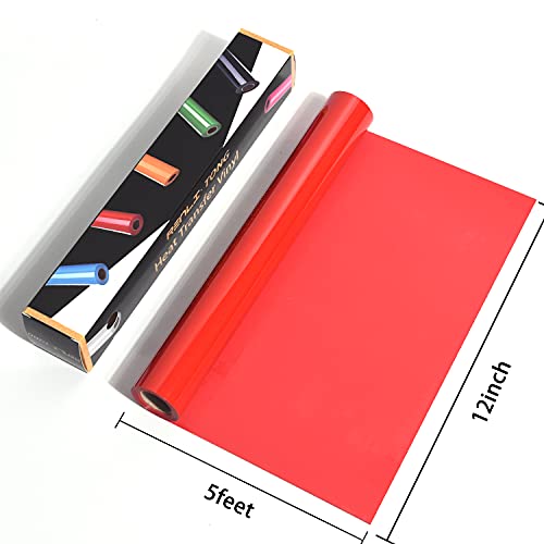 Image of RENLITONG Red Iron on Vinyl - 12Inch by 5ft Roll HTV Heat Transfer Vinyl for T-Shirt HTV Rolls for All Cutter Machine - Easy to Cut & Weed for Heat Transfer Design