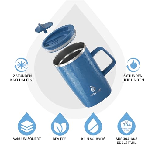 IDEUS® Kaffeebecher 470 ml (16 oz), doppelwandige vakuumisolierte Kaffee- und Teetasse aus Edelstahl mit rutschfestem Griff und… – Ansicht 2