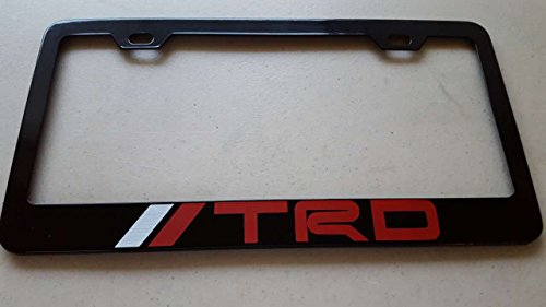 Ryomamoto Toyota TRD Red Vinyl Decal on Black Metal License Frame with Screw caps Included