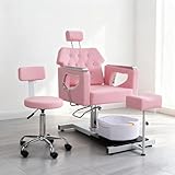 Seogwisam Pedicure Chair No Plumbing, 360° Swivel Hydraulic Reclining Pedicure Chair with Foot Spa & Adjustable Footrest, for Nail Tech, Spa (Pink)