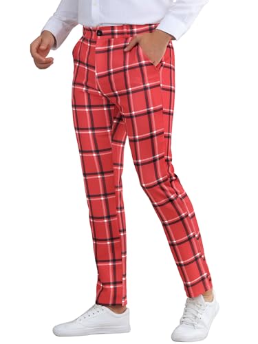 Lars Amadeus Plaid Printed Pants for Men's Regular Fit Flat Front Office Checked Slacks