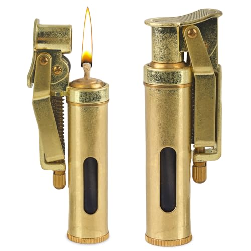 Nizirioo Briquet en Laiton Vintage, Allume-Gaz Rechargeable en Alliage de Zinc, Cadeau Mécanique pour Hommes (Cuivre Brut)