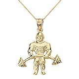 Solid 10k Yellow Gold Bodybuilder Muscle Man Pendant Necklace, 22'