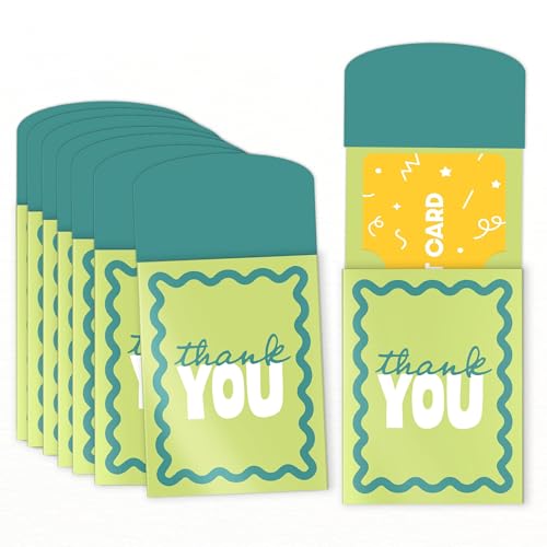 Big Dot of Happiness Teal Green and Yellow Wavy Thank You Gift Card Holders with Envelopes, Cash Money Holders and Gift Card Sleeves, Retro Stationery Nifty Gifty Pack - Set of 8
