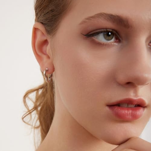 Image of BISAER Silver Huggie Hoop Earrings for Women, 925 Sterling Silver Post Star Small Hoop Earrings Hypoallergenic Lightweight Everyday Jewelry Gift Cute