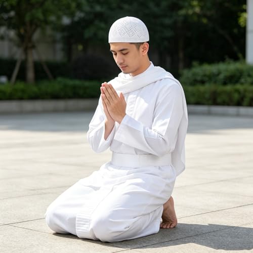 Conjunto de oración musulmán blanco XL de ropa cómoda y transpirable casual 6
