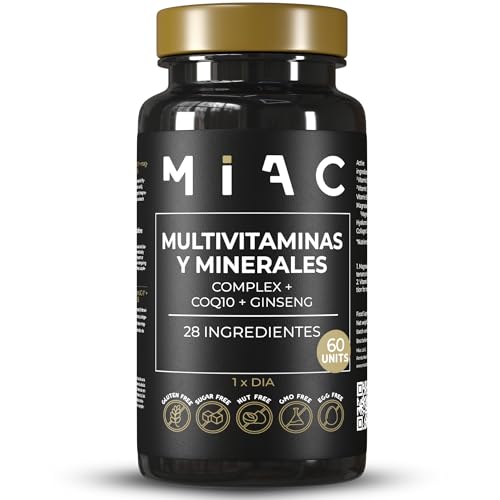 MIAC Multivitamin Complex+ Vitaminas y Minerales. Con Q10 y Ginseng. Energía, Defensas y Recuperación. 60 Cápsulas Veganas. Sin Gluten ni OGM