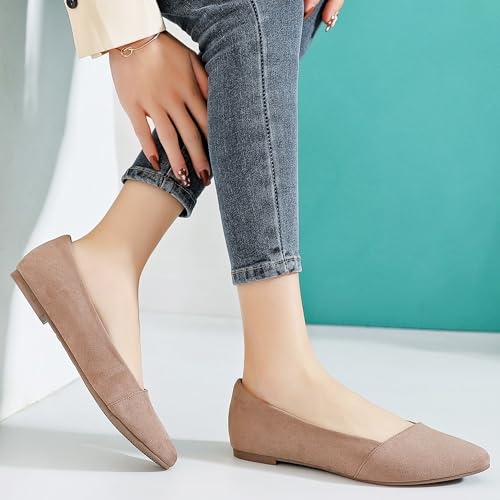 Image of Ataiwee Women's Wide Flat Shoes Pointed Elegant Ballet Flats.