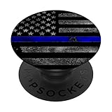 Thin Blue Line Collapsible Cell Phone Grip - Police Support PopSockets PopGrip: Swappable Grip for Phones & Tablets