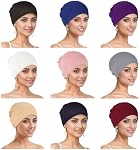 Cmonie 9-12 Pcs Solid Women Chemo Hat Stretchy Turban Beanie, Multi, One Size-Large | Pre Tied Chemo Head Scarf Beanie Skull Cover Cap for Women Hair Loss